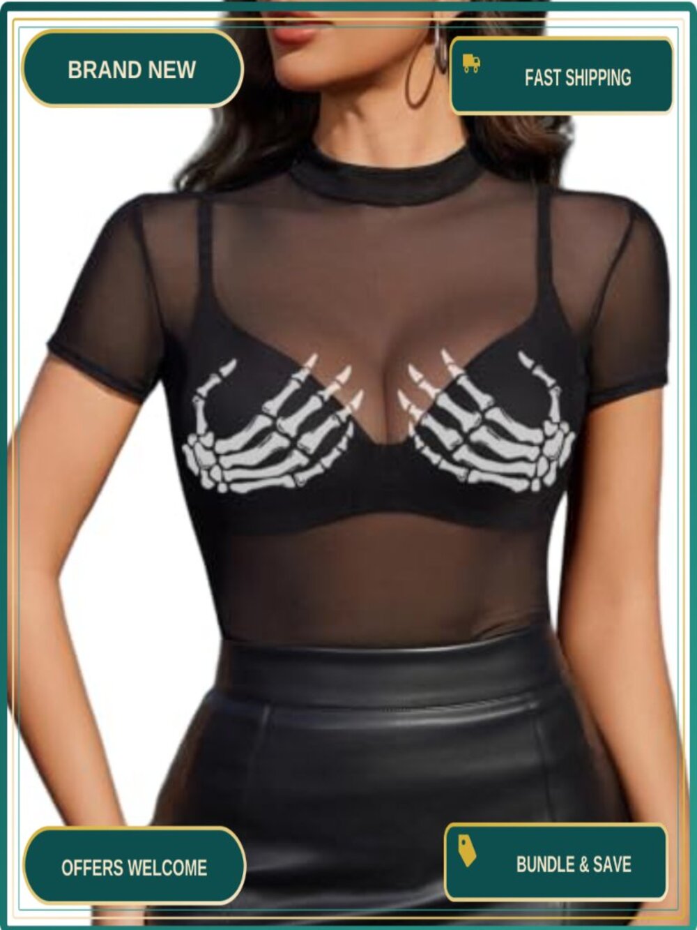 Mesh Top Short Sleeve Sheer Mock Neck Blouse Clubwear Going Out
